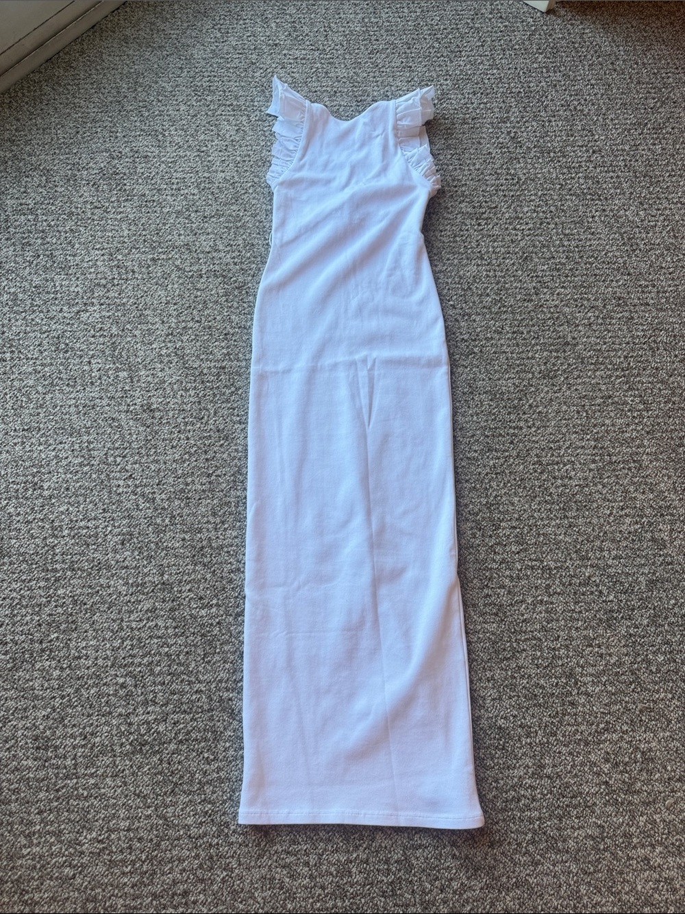 Zara White Ruffle-Sleeve Knit Maxi Dress